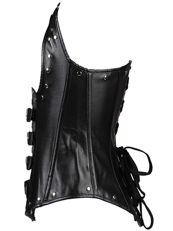 ZASUWA Female PU Faux Leather Buttons Halter Corset Shapewear