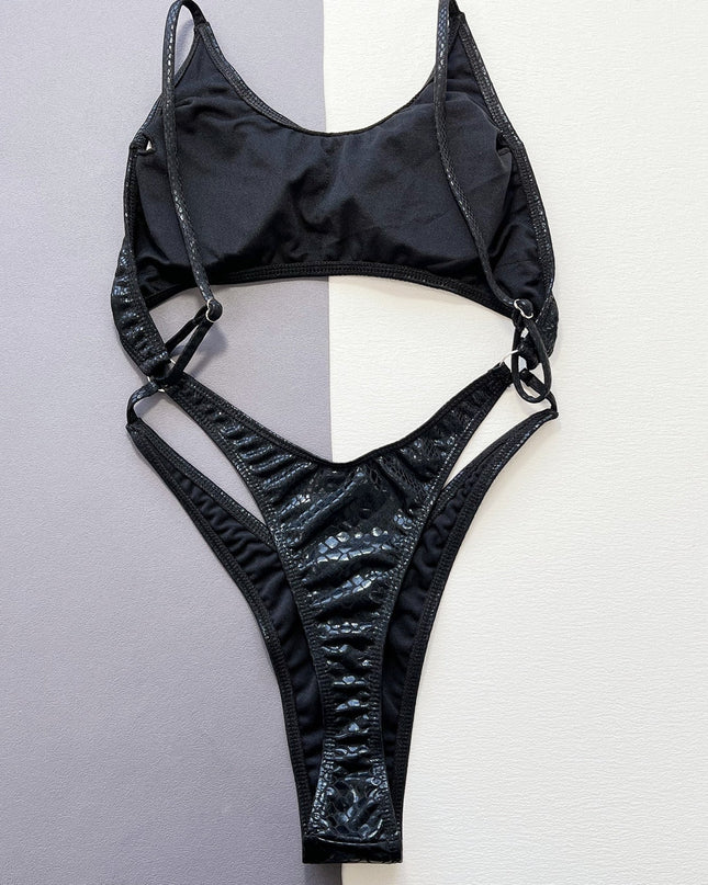 ZASUWA Female Snake Print Faux Leather Backless One Piece