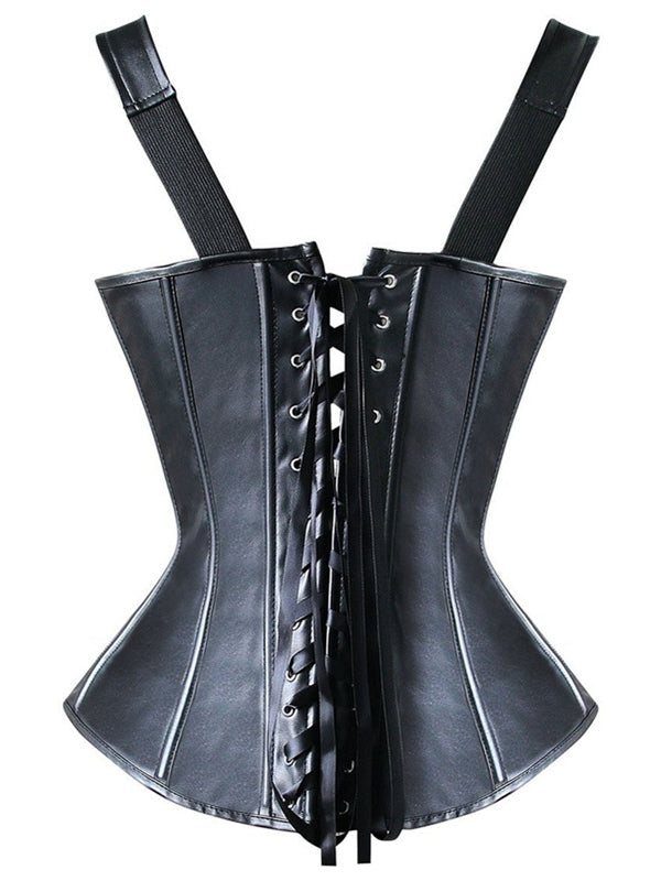 ZASUWA Female PU Faux Leather Zipper Roman Knot Corset Shapewear