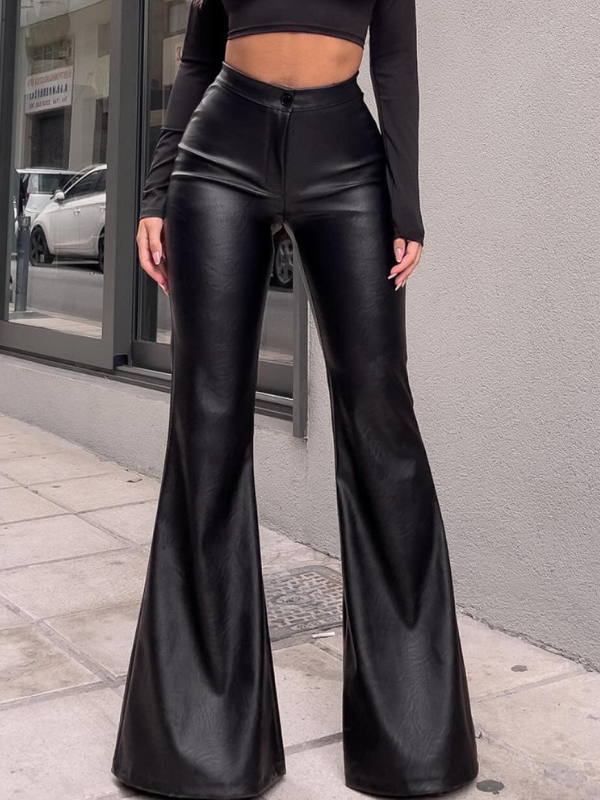ZASUWA Female PU Faux Leather Hip-lift Flare Leggings