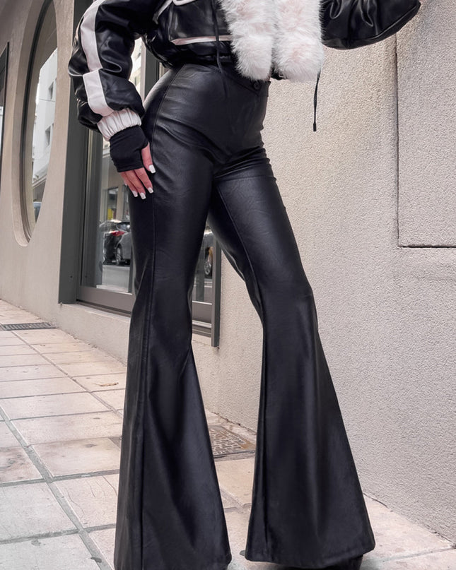 ZASUWA Female PU Faux Leather Hip-lift Flare Leggings