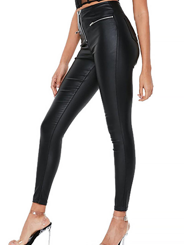 ZASUWA Female PU Faux Leather Zipper Hip-lift Elastic Tight Leggings