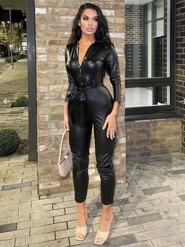 ZASUWA Female Faux Leather Button Jumpsuit