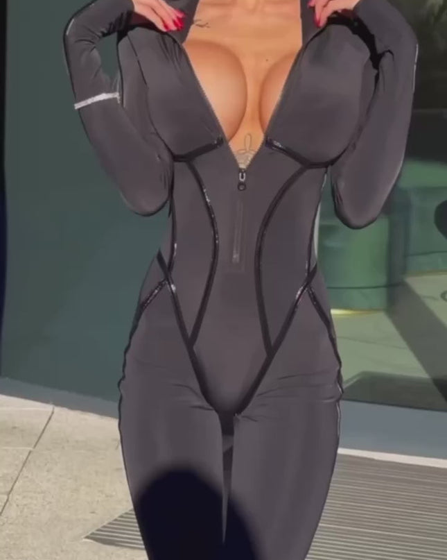 ❤ZASUWA Female Push-up Zipper Peach Booty Jumpsuit