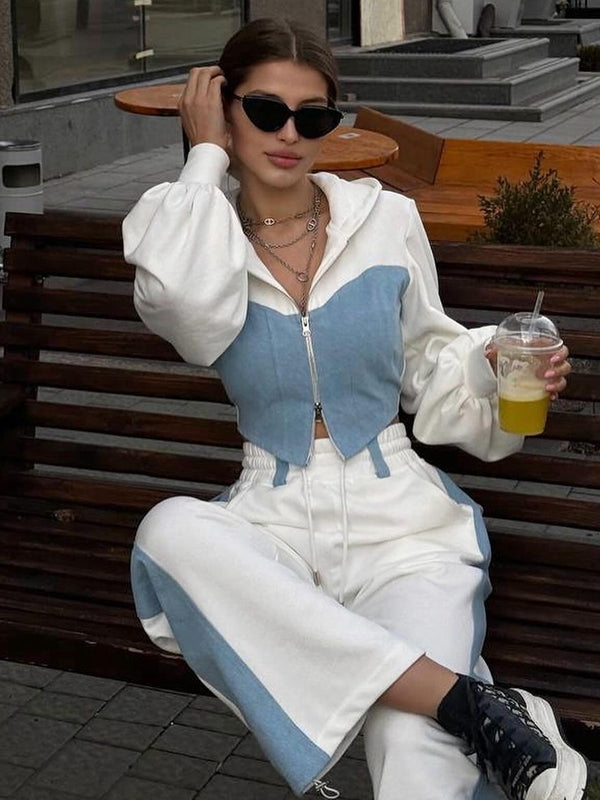 ZASUWA Female Sexy Contrast Color Pocket Casual Tracksuit