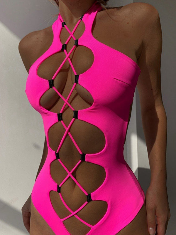 ZASUWA Female Roman-knot Hollow Out Halter One Piece