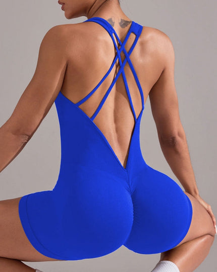 ZASUWA Female Deep V Collar Cross Back Scrunch Bum Seamless Short Romper
