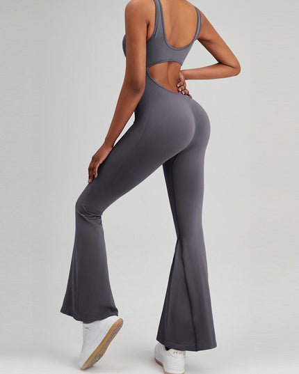 ZASUWA Female Backless Scrunch Bum Flare Jumpsuit