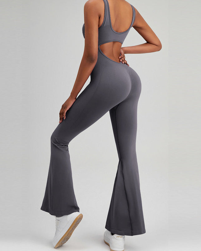 ZASUWA Female Backless Scrunch Bum Flare Jumpsuit