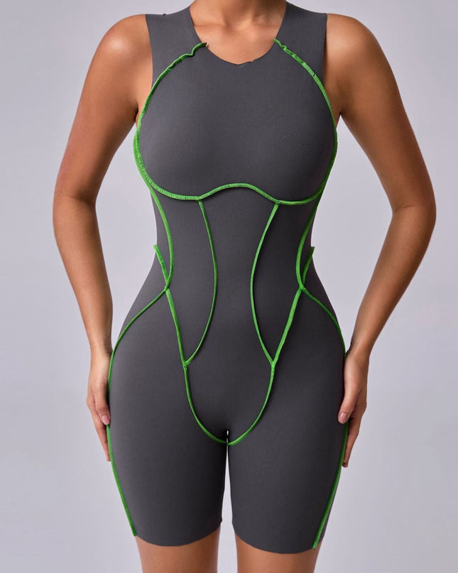 ZASUWA Female Hollow Out Backless Contrast Color Stripes Romper