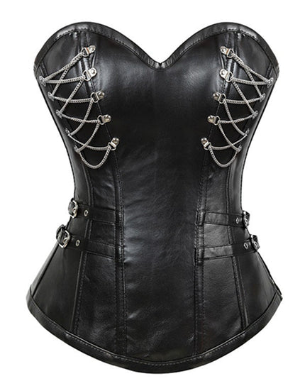 ZASUWA Female PU Faux Leather Metal Chain Roman-knot Corset Shapewear