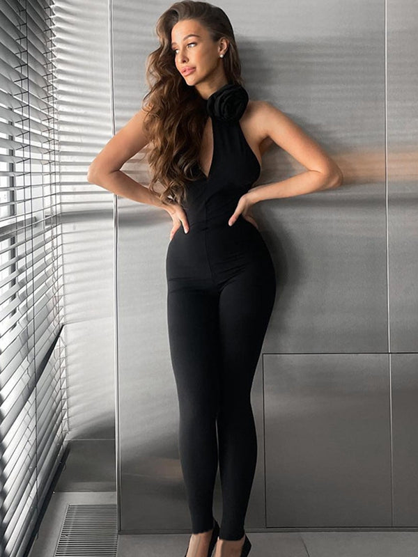 🖤ZASUWA Female Unique Flower Cutout Backless Jumpsuits