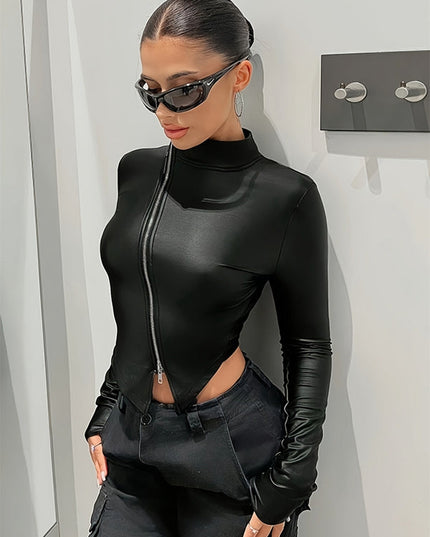 ZASUWA Female Zipper  Faux Leather Jackets
