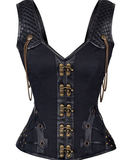 ZASUWA Female PU Faux Leather Buttons Gothic Corset Shapewear