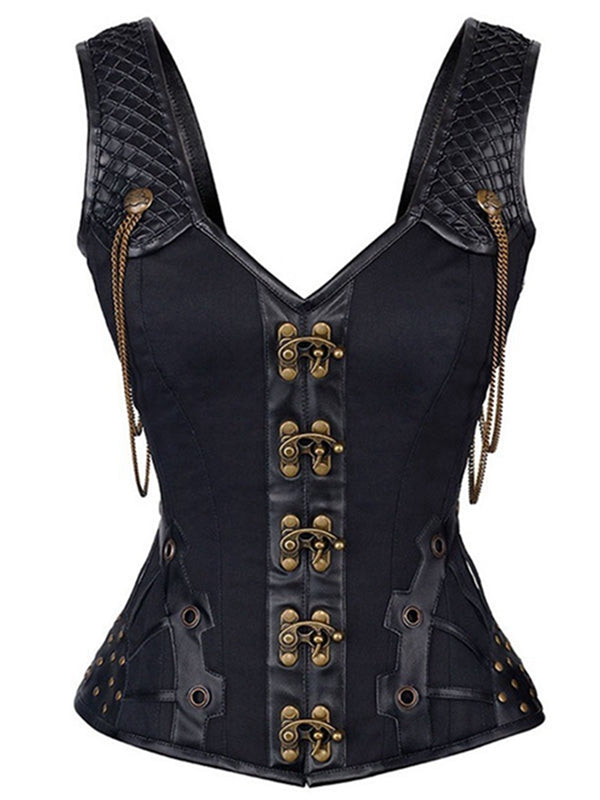 ZASUWA Female PU Faux Leather Buttons Gothic Corset Shapewear