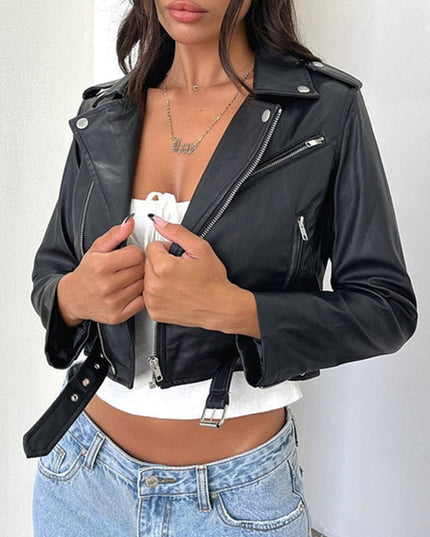 ZASUWA Female Faux Leather Zipper Jacket