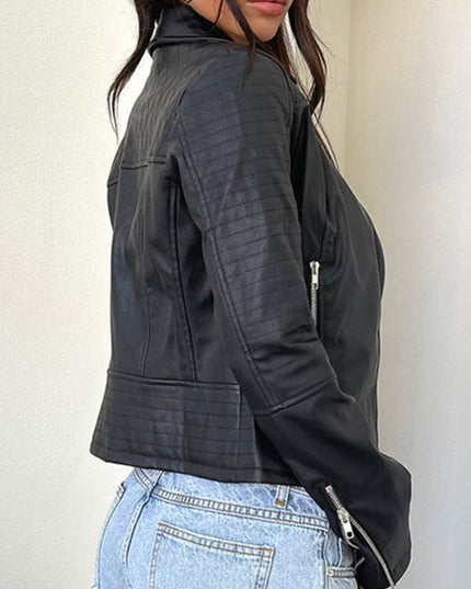 ZASUWA Female Fashion Faux Leather Zipper Jacket