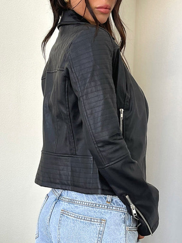 ZASUWA Female Fashion Faux Leather Zipper Jacket