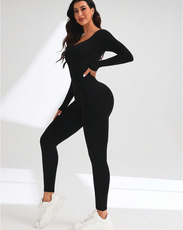 ZASUWA Female Cross Back Hollow Out Long Sleeves Jumpsuit