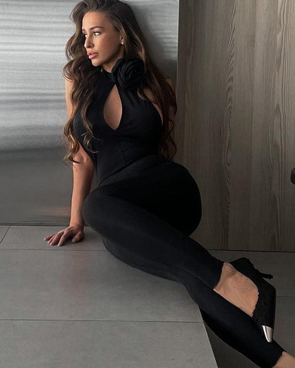 🖤ZASUWA Female Unique Flower Cutout Backless Jumpsuits