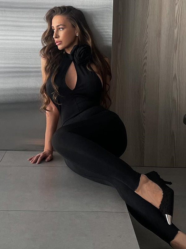 🖤ZASUWA Female Unique Flower Cutout Backless Jumpsuits