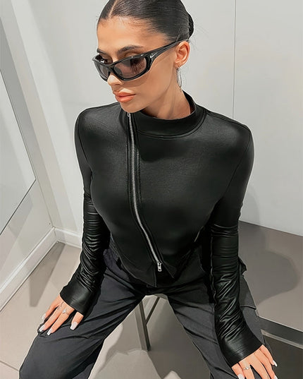 ZASUWA Female Zipper  Faux Leather Jackets
