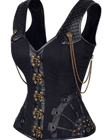 ZASUWA Female PU Faux Leather Buttons Gothic Corset Shapewear