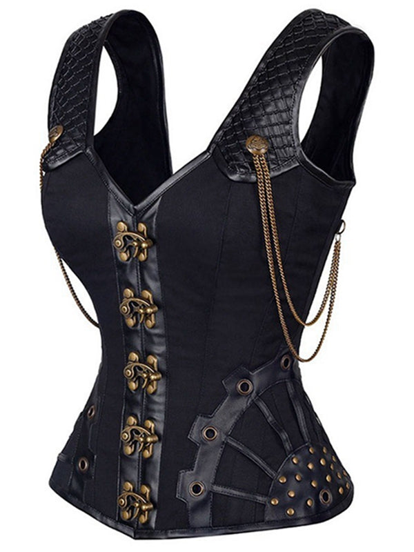 ZASUWA Female PU Faux Leather Buttons Gothic Corset Shapewear