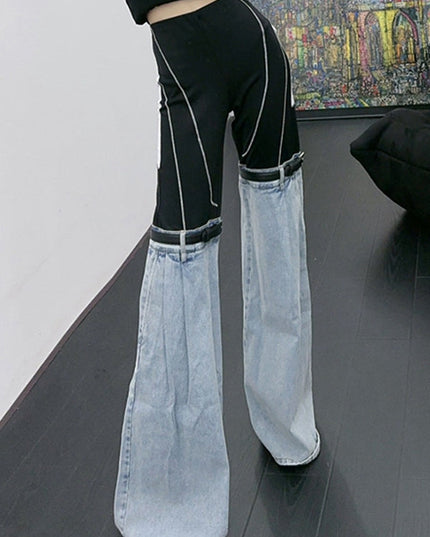 ZASUWA Female Contrast Color Denim Flare Fashion Pants
