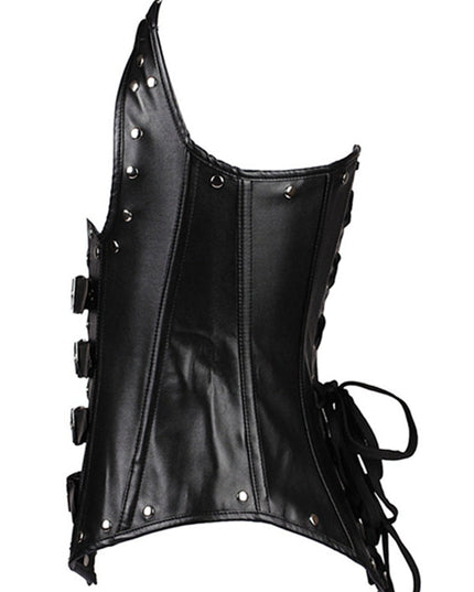 ZASUWA Female PU Faux Leather Buttons Halter Corset Shapewear