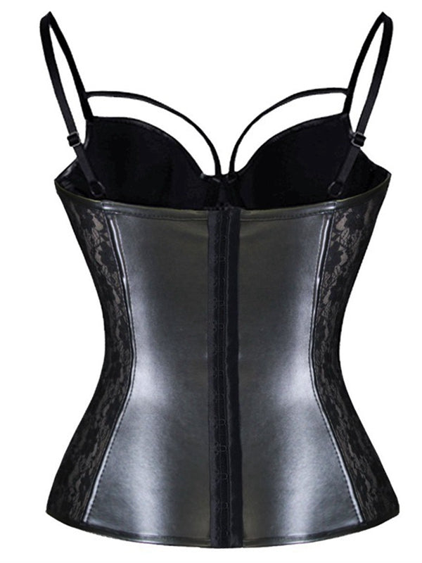 ZASUWA Female Lace PU Faux Leather Corset Shapewear