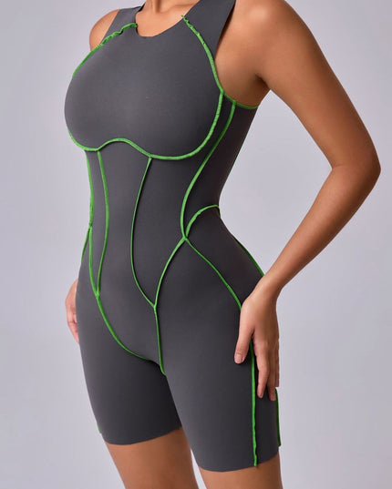 ZASUWA Female Hollow Out Backless Contrast Color Stripes Romper
