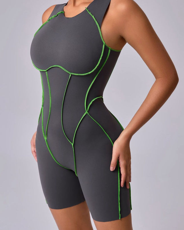 ZASUWA Female Hollow Out Backless Contrast Color Stripes Romper