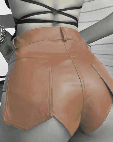 ZASUWA Female Pocket Faux Leather Gym Booty Shorts
