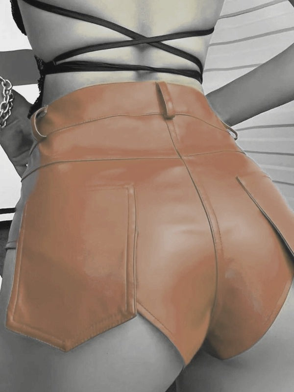 ZASUWA Female Pocket Faux Leather Gym Booty Shorts