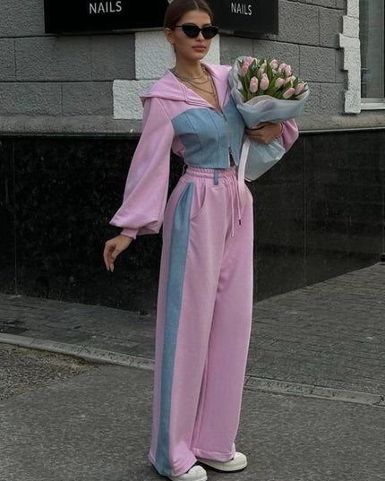 ZASUWA Female Sexy Contrast Color Pocket Casual Tracksuit