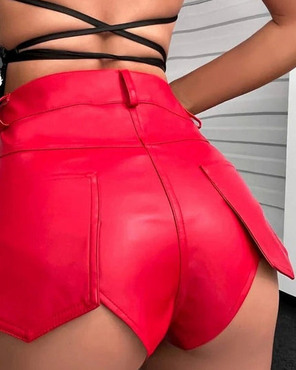 ZASUWA Female Pocket Faux Leather Gym Booty Shorts