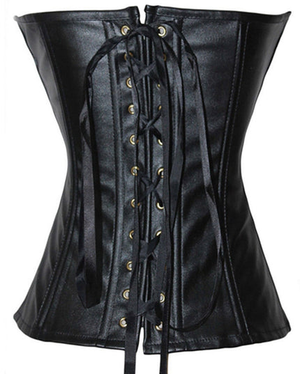 ZASUWA Female PU Faux Leather Zipper Roman-knot Corset Shapewear