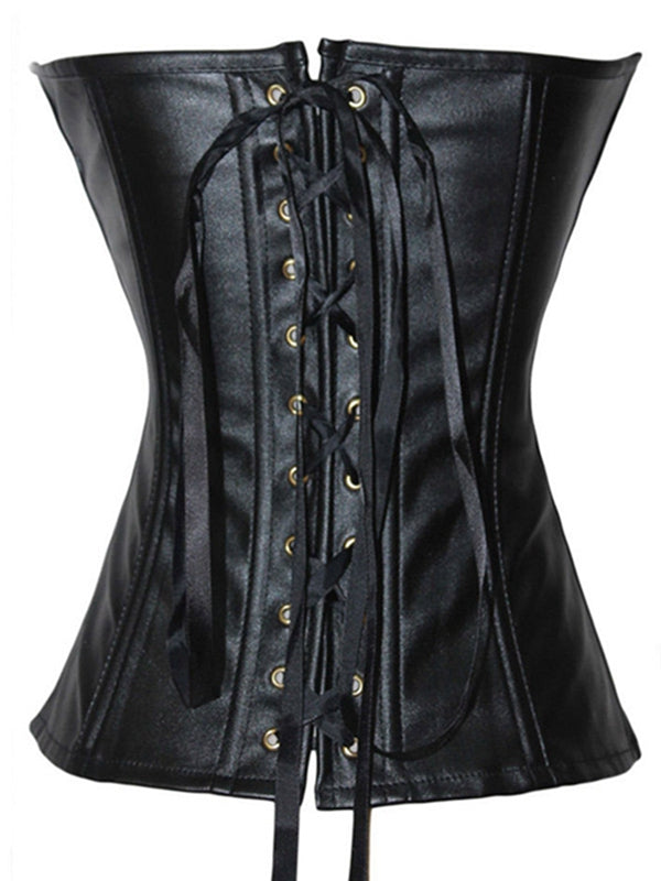 ZASUWA Female PU Faux Leather Zipper Roman-knot Corset Shapewear