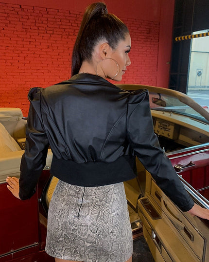 ZASUWA Female  Sexy Zipper Faux Leather Jackets