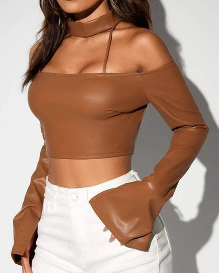 ZASUWA Female Sexy Faux Leather Backless Long Sleeves