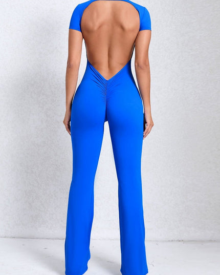ZASUWA Female Backless Scrunch Bum Flare Jumpsuit