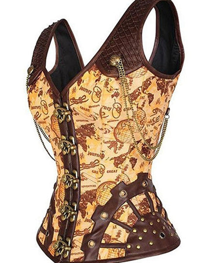 ZASUWA Female PU Faux Leather Buttons Gothic Corset Shapewear