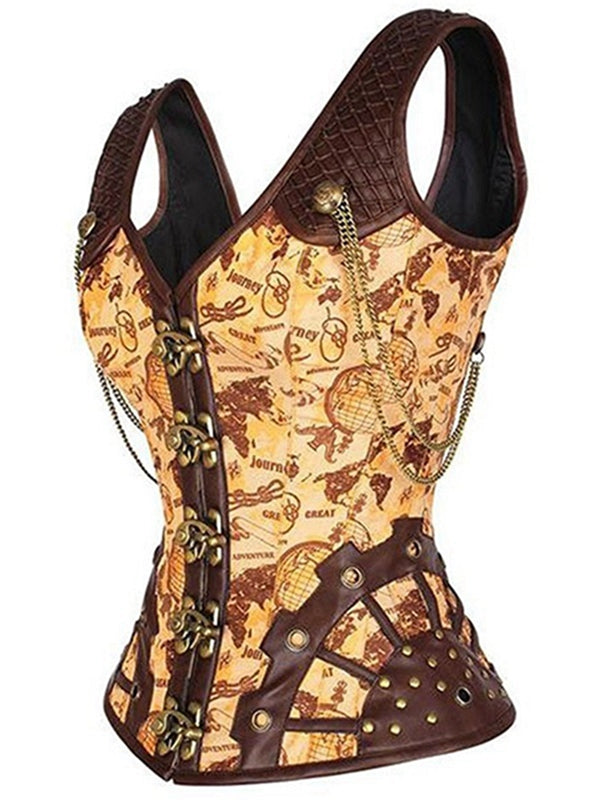 ZASUWA Female PU Faux Leather Buttons Gothic Corset Shapewear