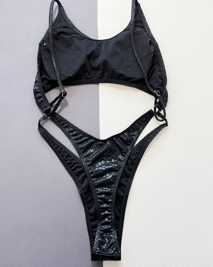 ZASUWA Female Snake Print Faux Leather Backless One Piece