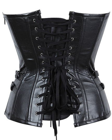 ZASUWA Female PU Faux Leather Metal Chain Roman-knot Corset Shapewear