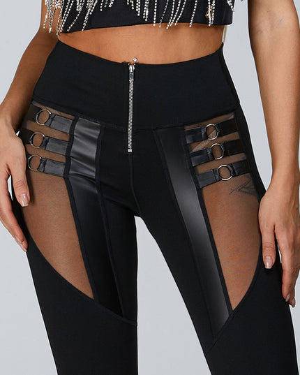 🖤ZASUWA Female “Stitching Sexy” Cutout Mesh Zipper Leggings