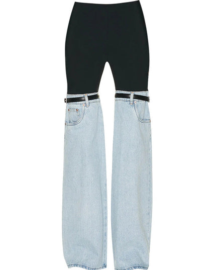 ZASUWA Female Contrast Color Denim Flare Fashion Pants