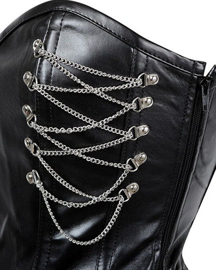 ZASUWA Female PU Faux Leather Metal Chain Roman-knot Corset Shapewear