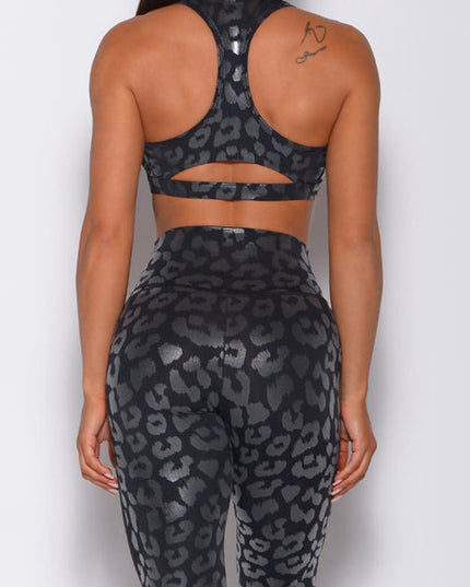 ZASUWA Female Glossy Leopard Print PU Faux Leather Tracksuit